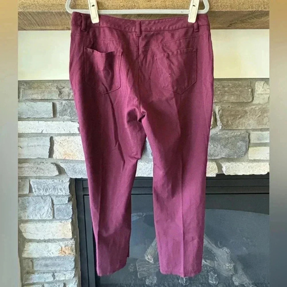 Signature Slimming Christopher and Banks Pants 12 Petite Burgundy Stretch - Picture 4 of 9